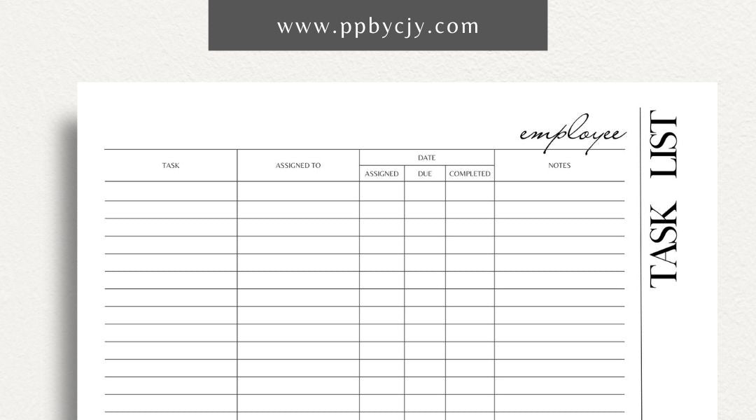 Employee Task List Printable Template – Digital Download for Managing Work Assignments with sections for tasks, deadlines, and priorities.