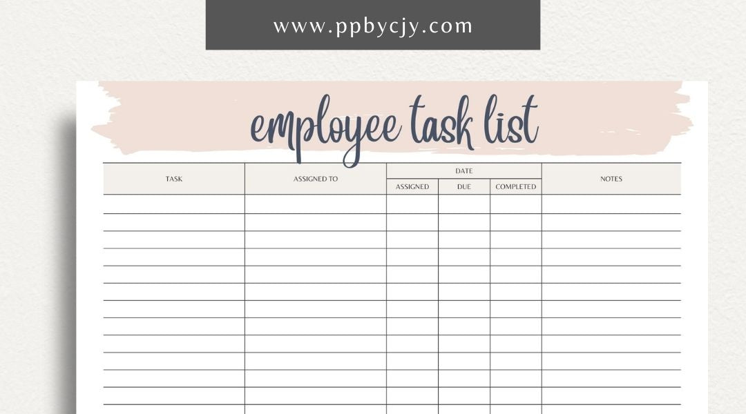 Employee Task List Printable Template – Digital Download for Managing Work Assignments with sections for tasks, deadlines, and priorities.