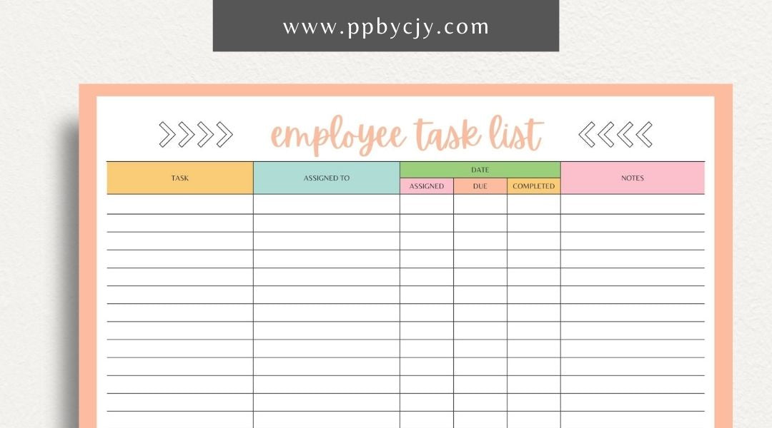 Employee Task List Printable Template – Digital Download for Managing Work Assignments with sections for tasks, deadlines, and priorities.