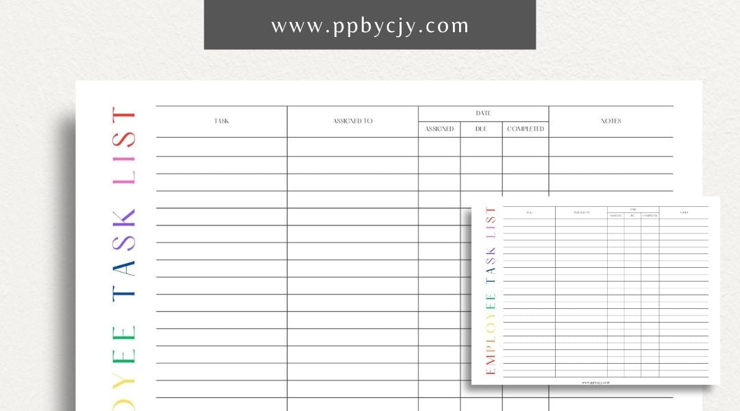 Employee Task List Printable Template – Digital Download for Managing Work Assignments with sections for tasks, deadlines, and priorities.