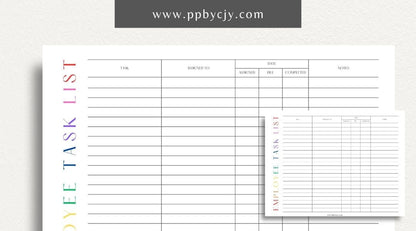 Employee Task List Printable Template – Digital Download for Managing Work Assignments with sections for tasks, deadlines, and priorities.