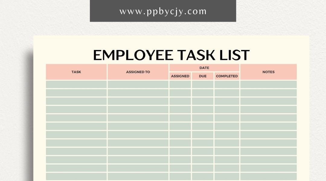 Employee Task List Printable Template – Digital Download for Managing Work Assignments with sections for tasks, deadlines, and priorities.