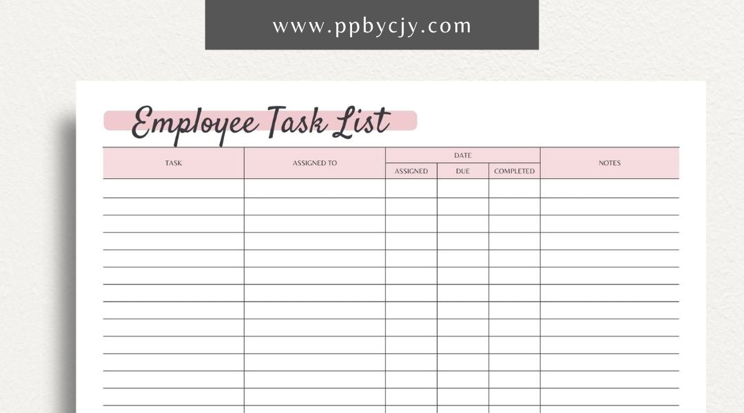 Employee Task List Printable PDF Template
