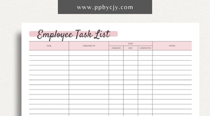 Employee Task List Printable PDF Template