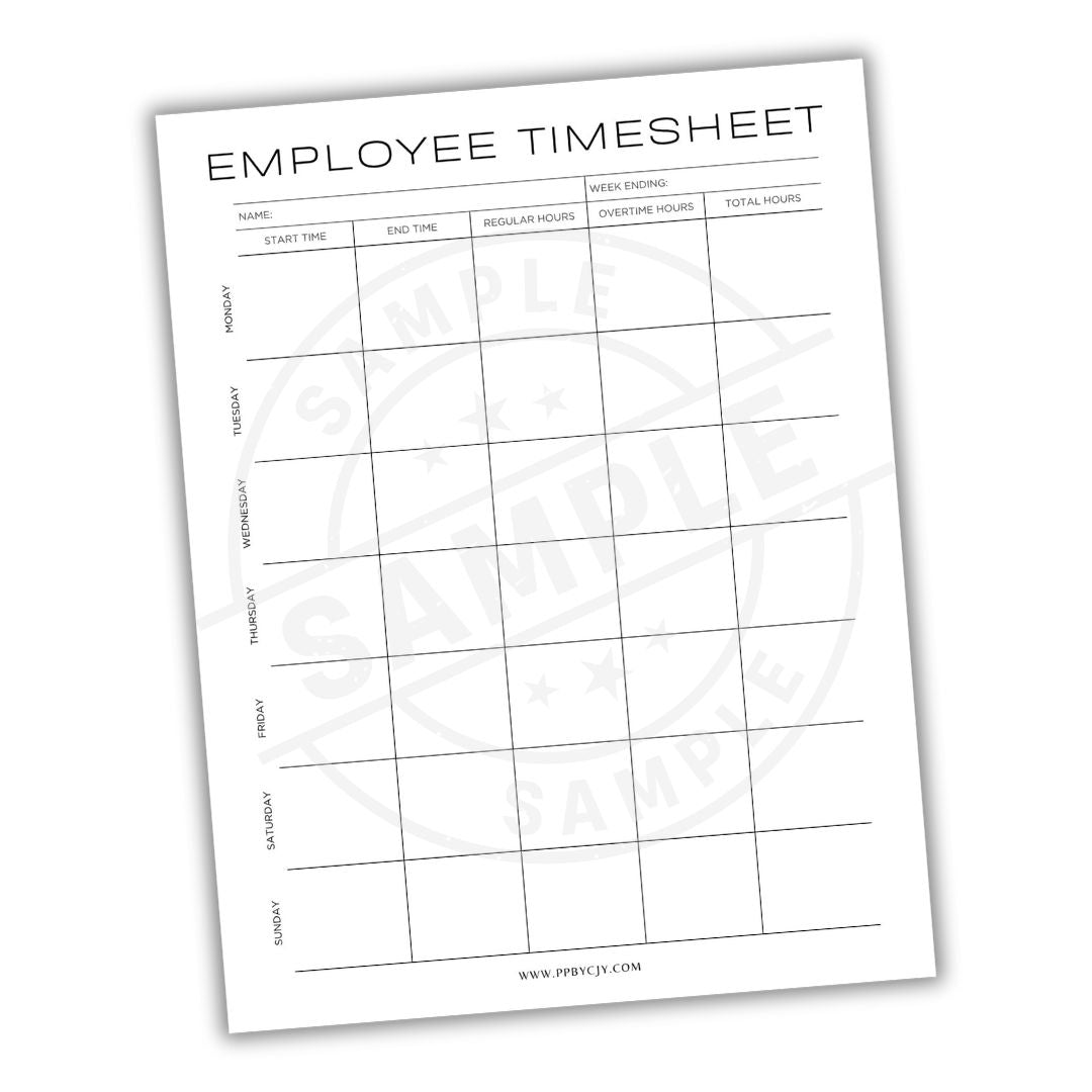 Employee timesheet with grid layout on a white background