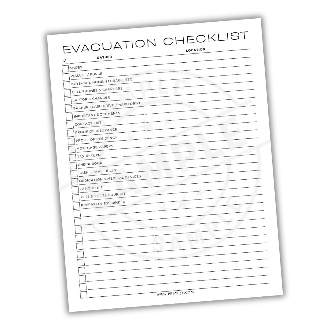 Evacuation checklist on a white background