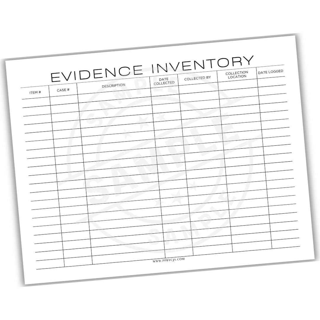 Evidence Inventory Printable PDF for Tracking Items, Dates & Locations ...