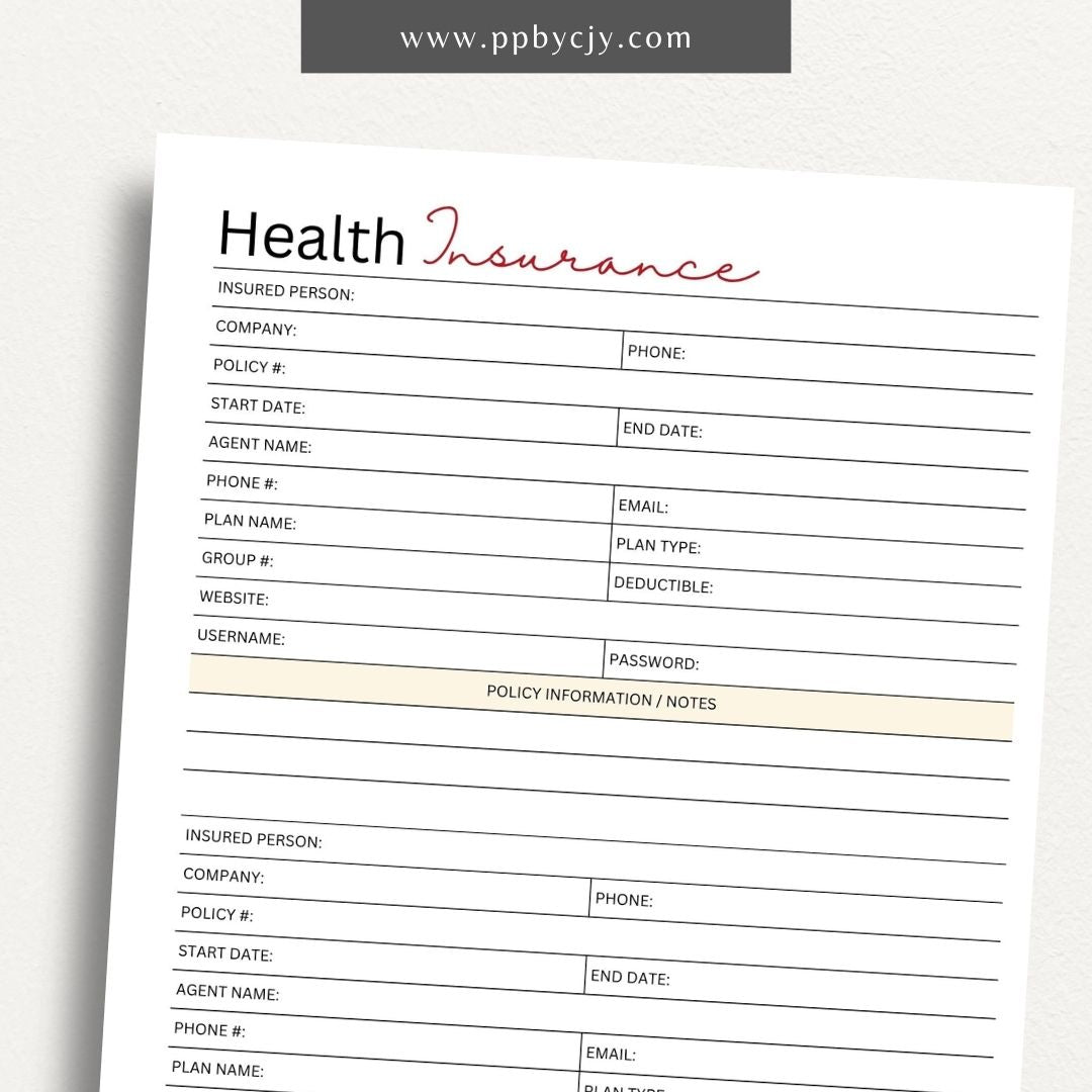 Personal Medical Printable Planner – Digital download featuring interactive pages for managing and tracking personal medical information, appointments, and health records.