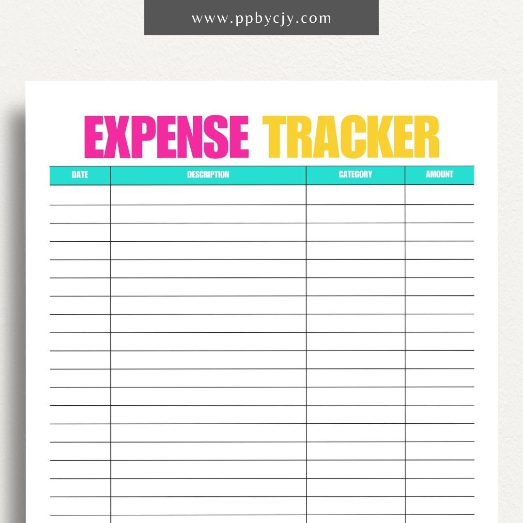 Expense Spending Tracker Printable Template – Digital Download for Monitoring Expenses with sections for categories, amounts, dates, and notes to help manage and review spending habits.