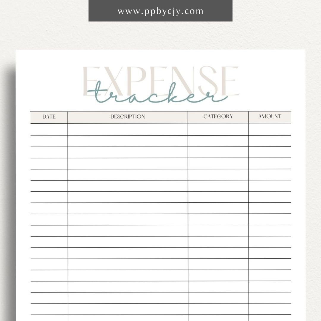 Expense Spending Tracker Printable Template – Digital Download for Monitoring Expenses with sections for categories, amounts, dates, and notes to help manage and review spending habits.