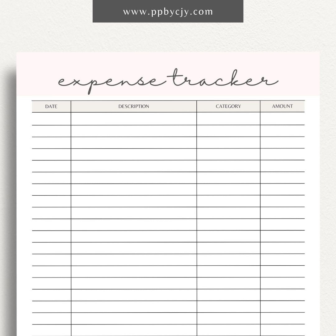 Expense Spending Tracker Printable Template – Digital Download for Monitoring Expenses with sections for categories, amounts, dates, and notes to help manage and review spending habits.