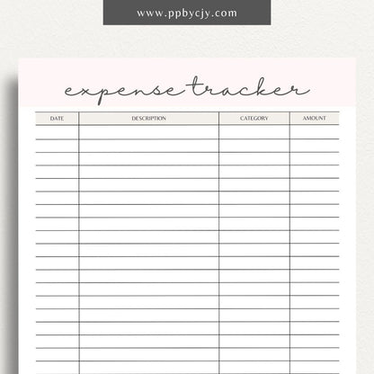 Expense Spending Tracker Printable Template – Digital Download for Monitoring Expenses with sections for categories, amounts, dates, and notes to help manage and review spending habits.