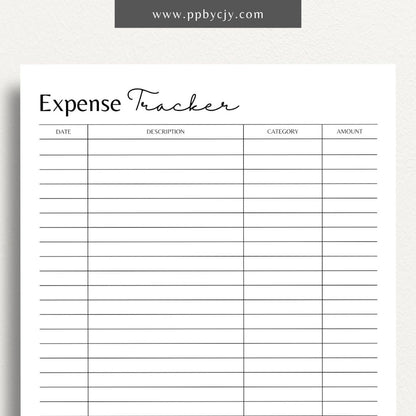 Expense Spending Tracker Printable Template – Digital Download for Monitoring Expenses with sections for categories, amounts, dates, and notes to help manage and review spending habits.