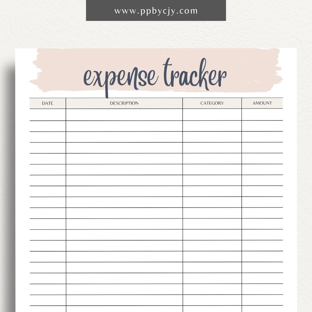 Expense Spending Tracker Printable Template – Digital Download for Monitoring Expenses with sections for categories, amounts, dates, and notes to help manage and review spending habits.