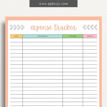 Expense Spending Tracker Printable Template – Digital Download for Monitoring Expenses with sections for categories, amounts, dates, and notes to help manage and review spending habits.