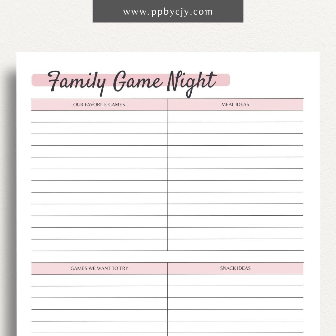 Family Game Night Printable PDF Template