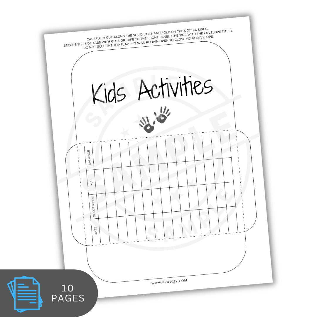 Sheet of paper with 'Kids Activities' text and a checklist on a white background