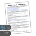 Family loan agreement form with fillable text on a white background
