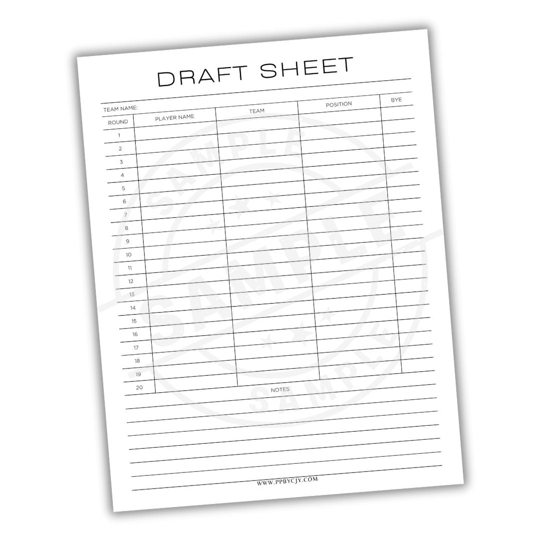Draft sheet with a grid for team and player names on a white background