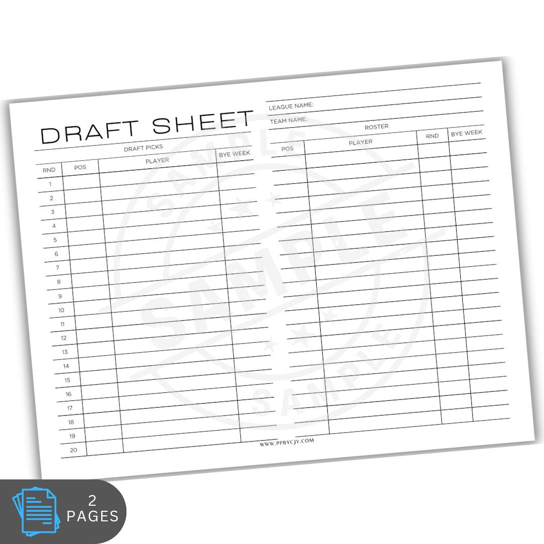 Draft sheet with columns for player information on a white background