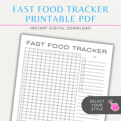 Fast Food Tracker Printable PDF Template for logging meals, expenses, and nutrition.