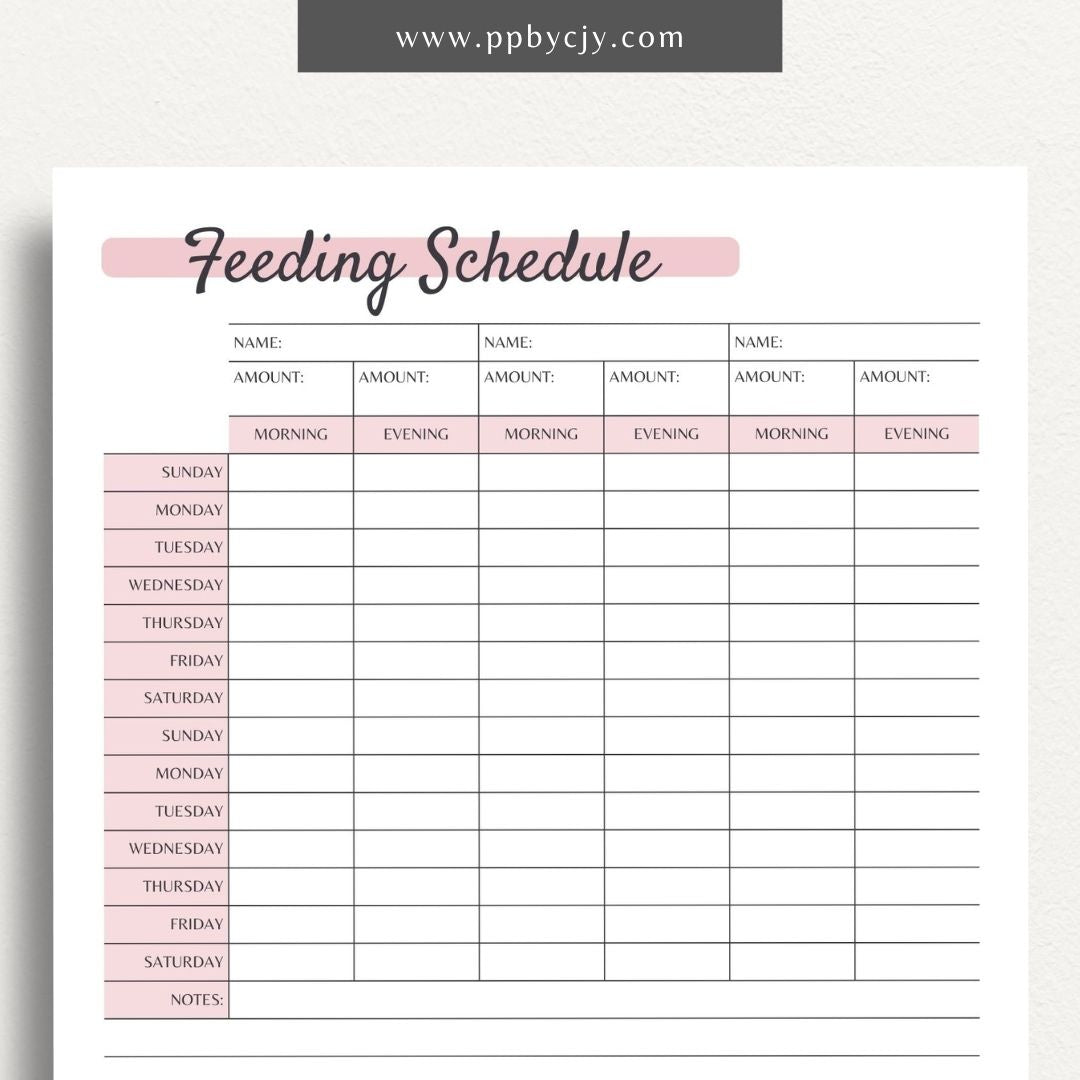 Pet Feeding Schedule Printable PDF Template