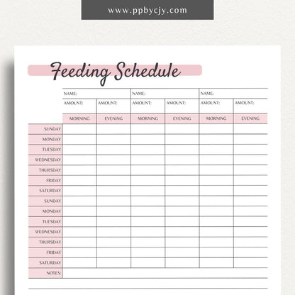 Pet Feeding Schedule Printable PDF Template