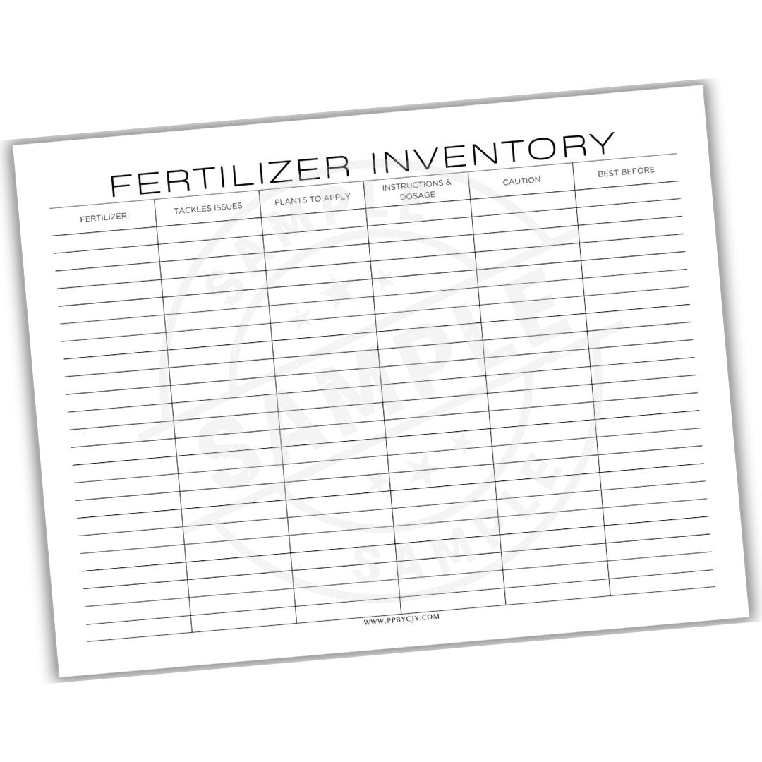 Fertilizer inventory sheet with columns for details on a white background