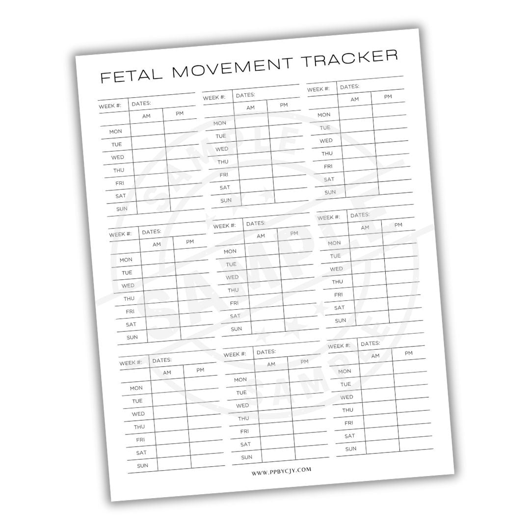 Fetal movement tracker sheet on a white background
