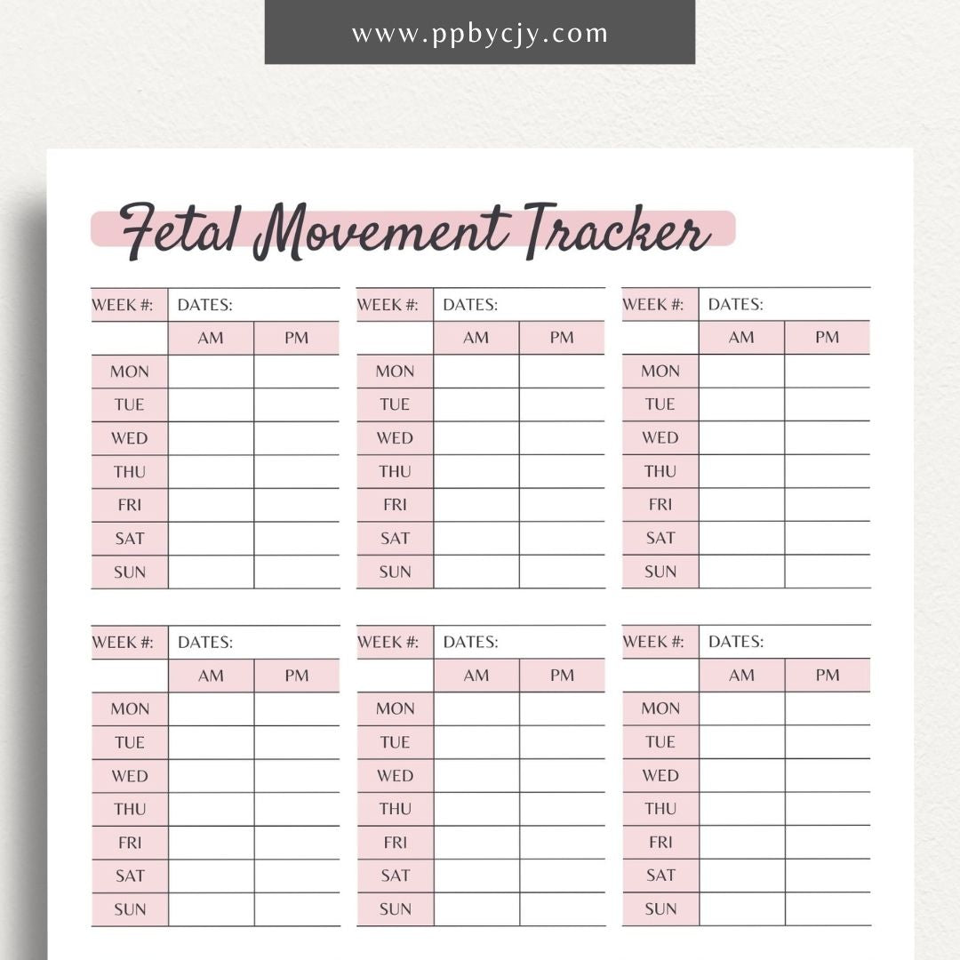 Fetal Movement Tracker Printable PDF Template