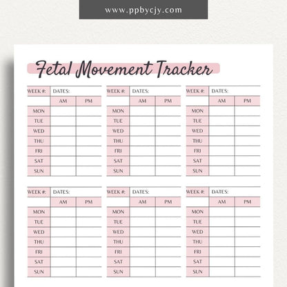 Fetal Movement Tracker Printable PDF Template