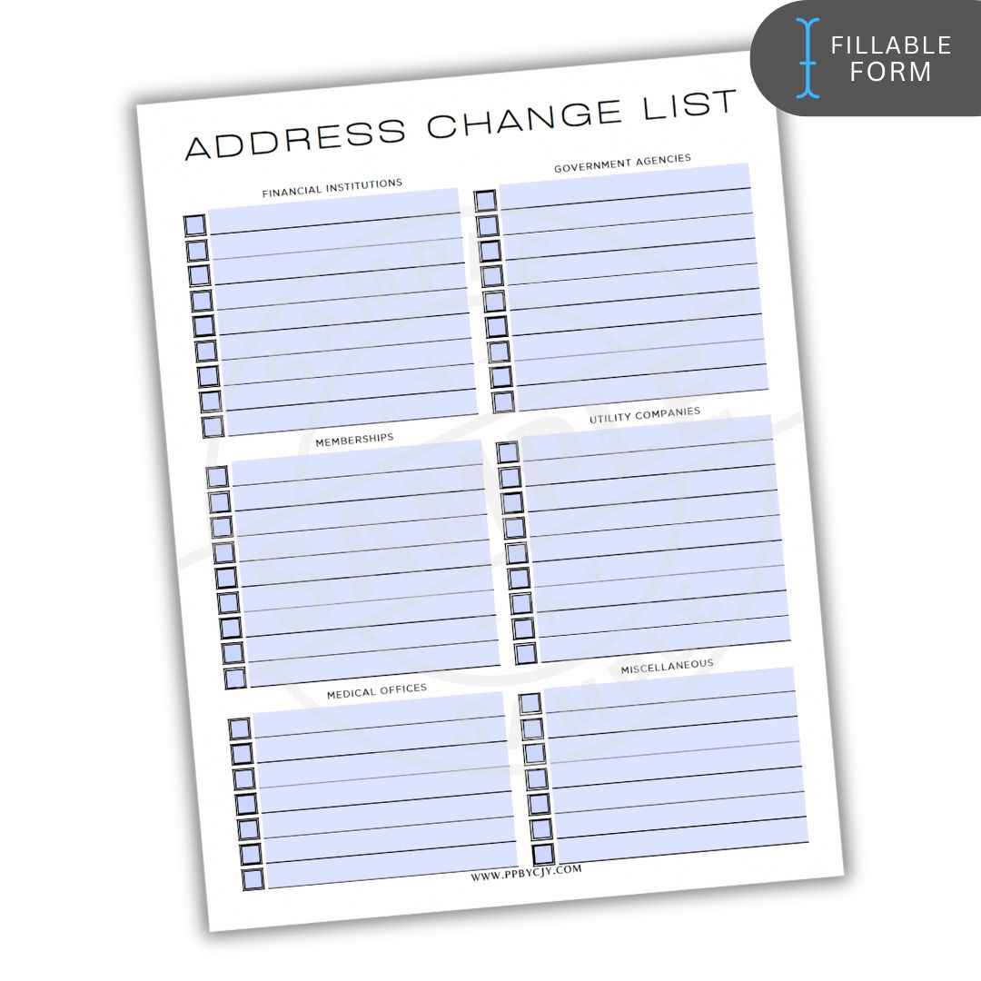 Address Change Checklist Printable PDF Template