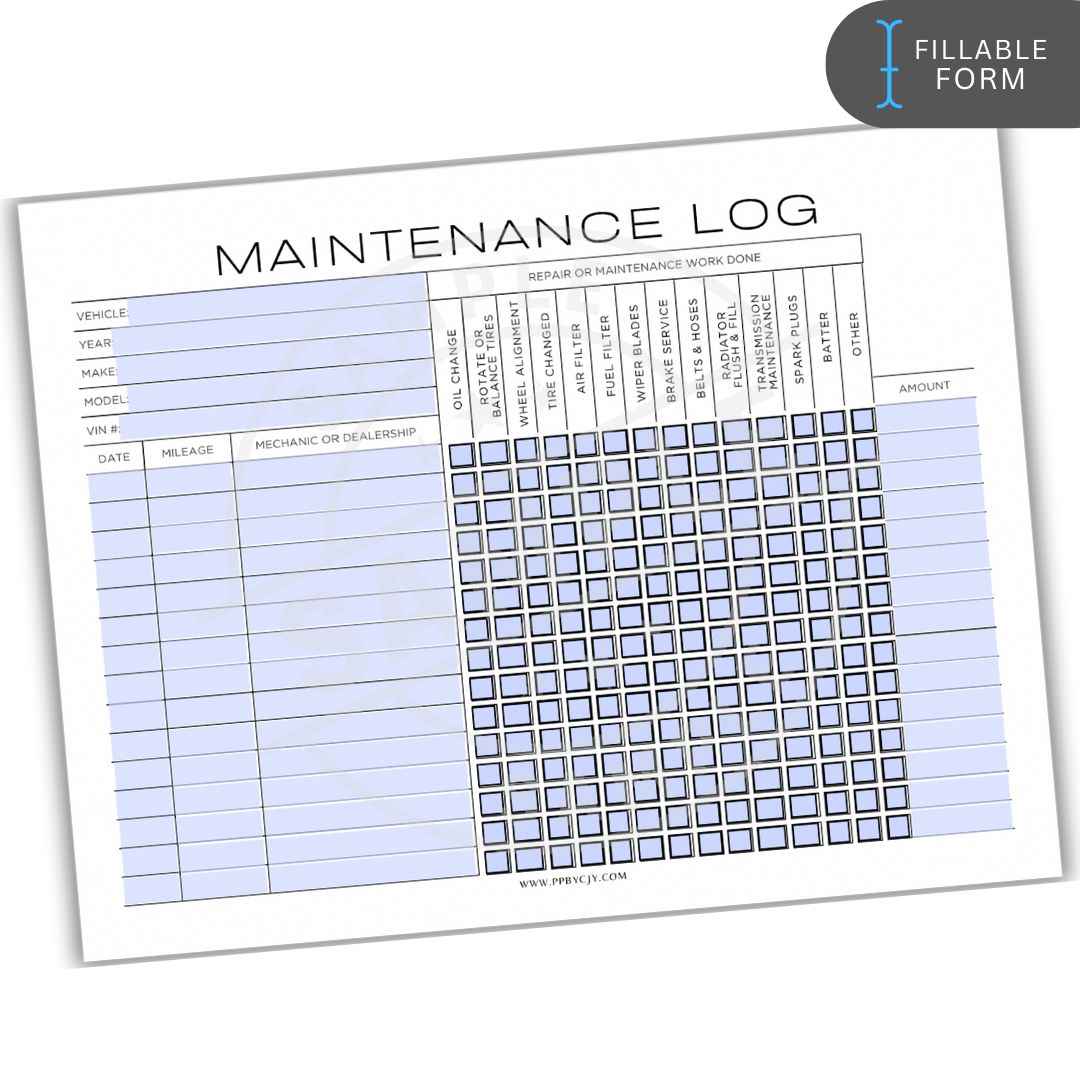 Automotive Maintenance Log Printable PDF Template