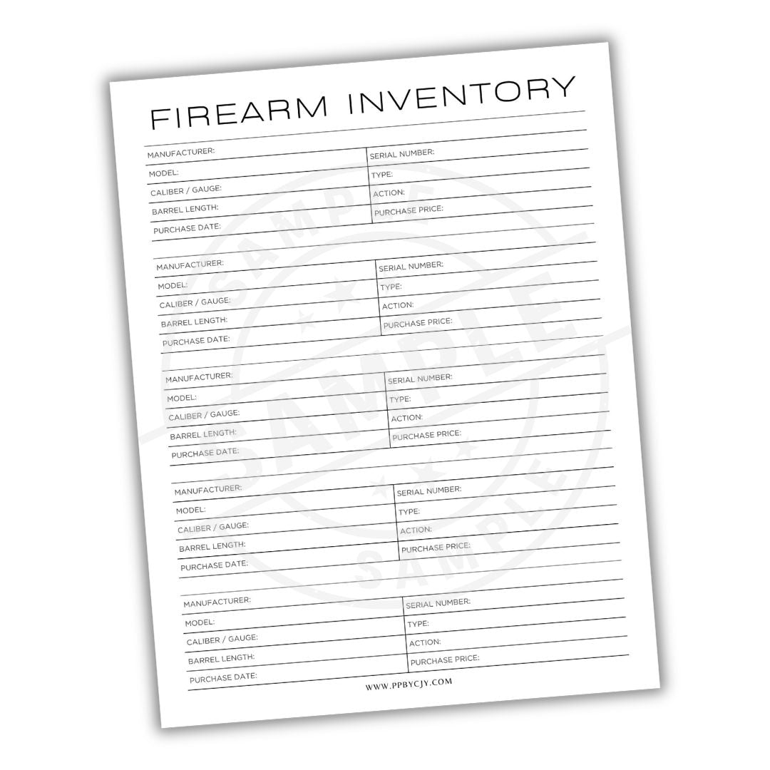 Firearm inventory form on a white background