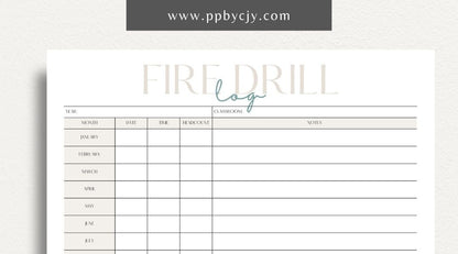 Fire Drill Log Printable Template – Digital download for recording and tracking fire drill activities and details.