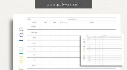 Fire Drill Log Printable Template – Digital download for recording and tracking fire drill activities and details.