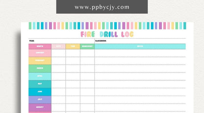 Fire Drill Log Printable Template – Digital download for recording and tracking fire drill activities and details.