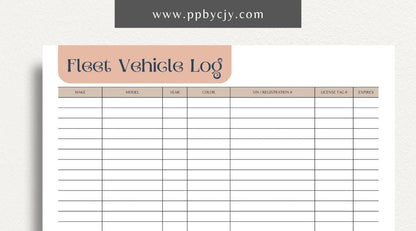 Fleet Vehicle Tracker Printable Template – Digital download for managing and monitoring fleet vehicle details and maintenance.