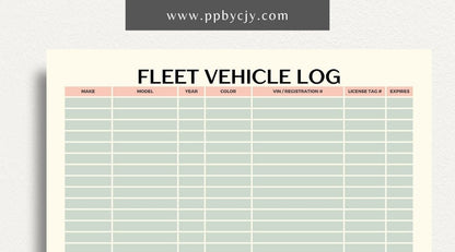 Fleet Vehicle Tracker Printable Template – Digital download for managing and monitoring fleet vehicle details and maintenance.