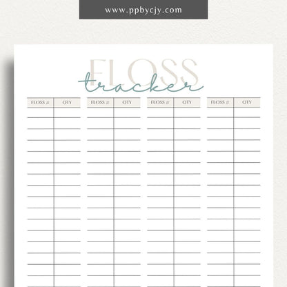 Embroidery Floss Inventory Printable Template – Digital Download for Tracking Floss Supplies with sections for color numbers, quantities, and storage locations.