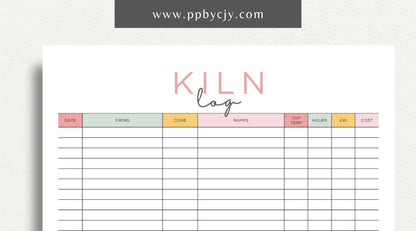 Kiln Log Printable Template – Digital download for tracking ceramic kiln operations, including firing schedules, temperatures, and kiln performance