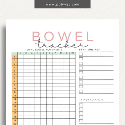 printable template page with columns and rows related to bowel movements