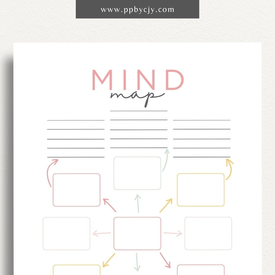 Mind Map Printable Template – Digital download for organizing ideas, brainstorming, and planning projects.