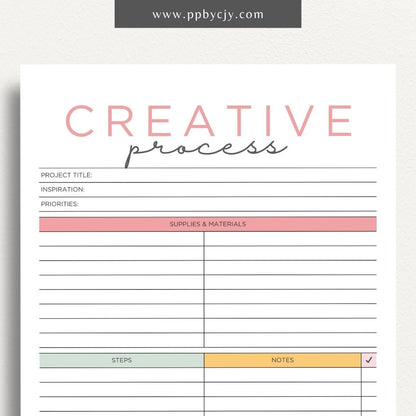 Creative Process Printable Template – Digital download for tracking ideas, planning projects, and managing creative workflows