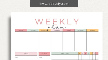 Weekly Planner Printable Template – Digital download for managing weekly schedules, tasks, and goals.