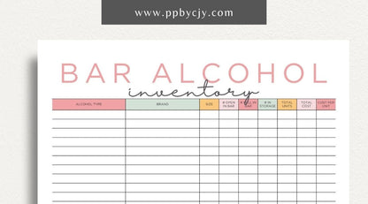 Alcohol Inventory Printable Template – Digital Download for Tracking and Managing Alcohol Stock