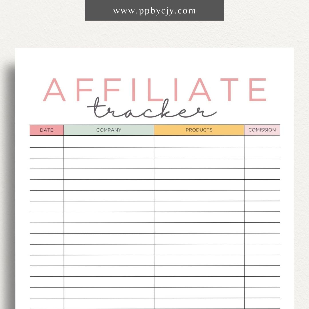 Affiliate Tracker Printable Template – Digital Download for Monitoring and Managing Affiliate Marketing Performance