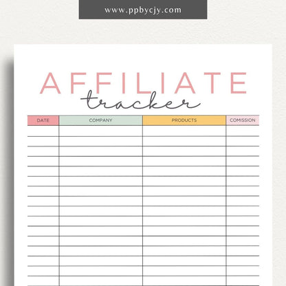 Affiliate Tracker Printable Template – Digital Download for Monitoring and Managing Affiliate Marketing Performance