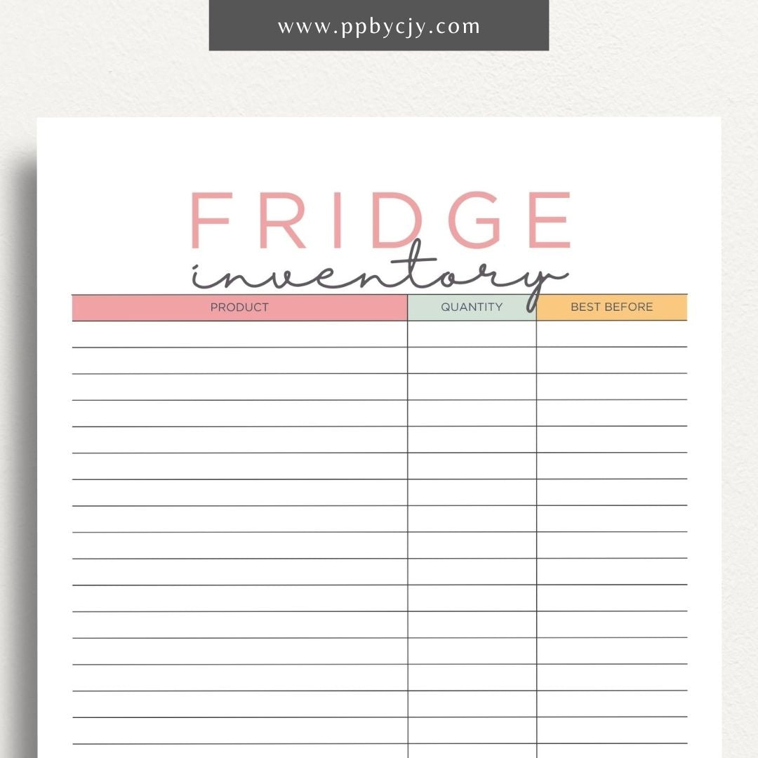 Refrigerator Inventory Printable Template – Digital download for organizing and managing the contents of your refrigerator.