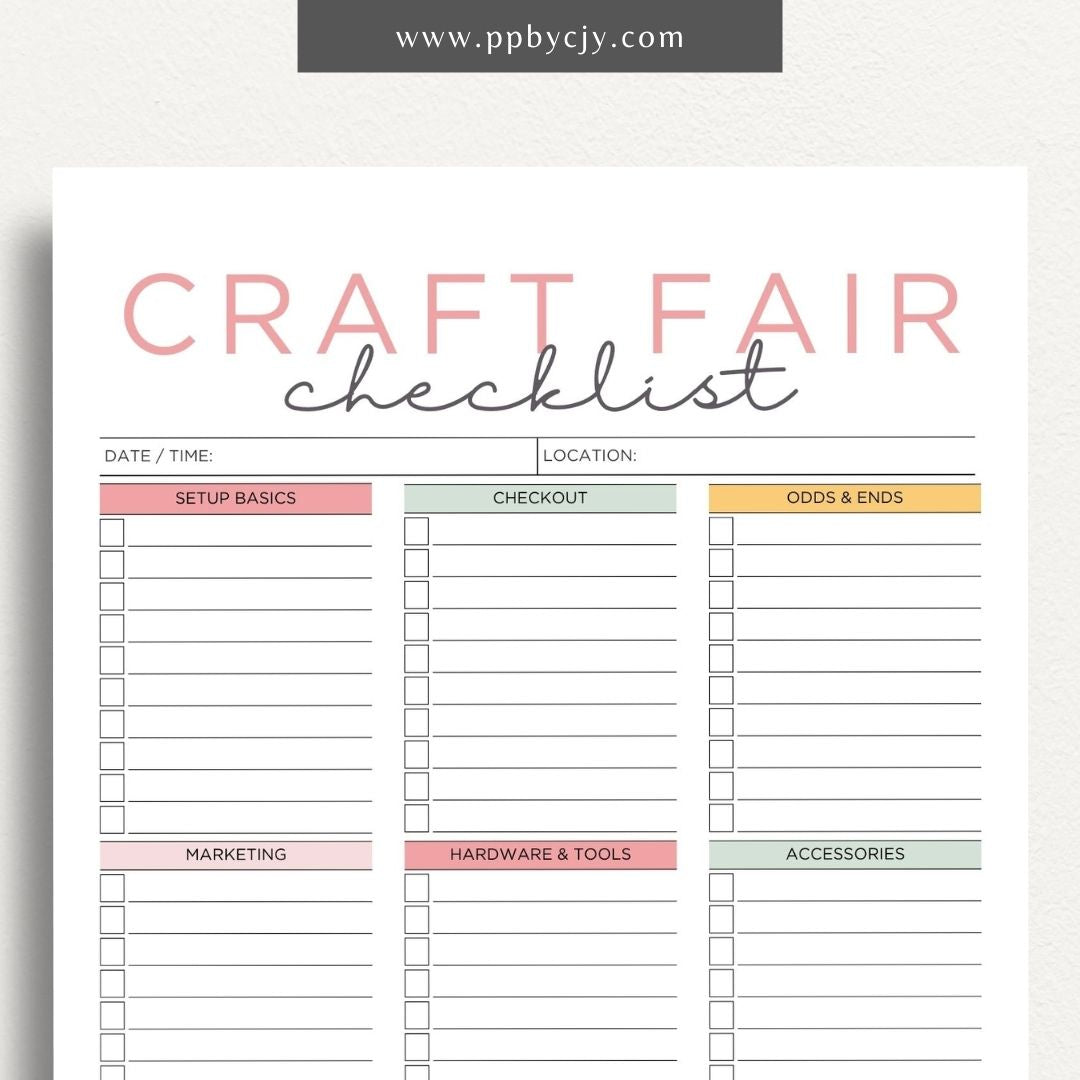 Craft Fair Checklist Printable Template – Digital Download for Preparing and Organizing Essentials for Craft Fair Participation